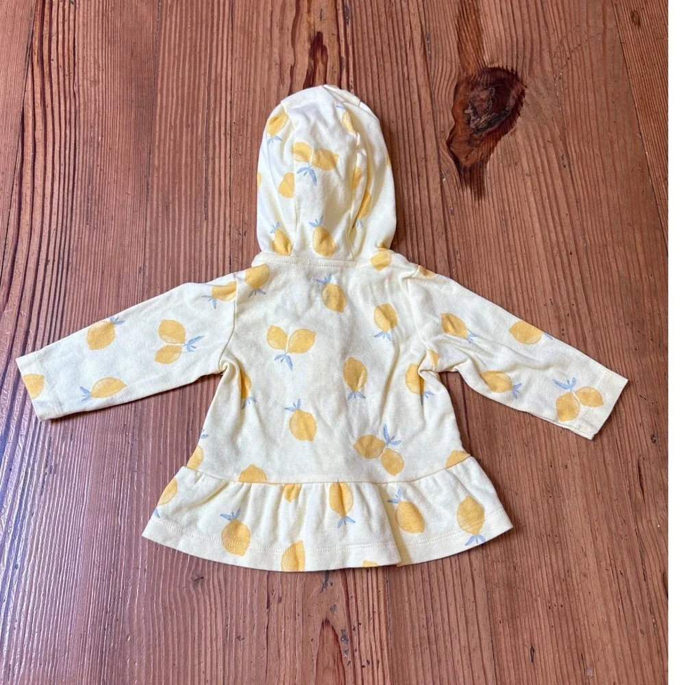 Carter's Zip Up Hoodie Baby Girl Yellow Lemon Peplum‎ Ruffle SIZE 3-6M